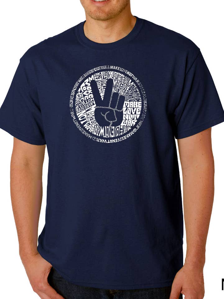 LA Pop Art - Wholesale Screen Printed T-Shirt - Men's - LA Pop Art Men's Word Art T-shirt - MAKE LOVE NOT WAR1