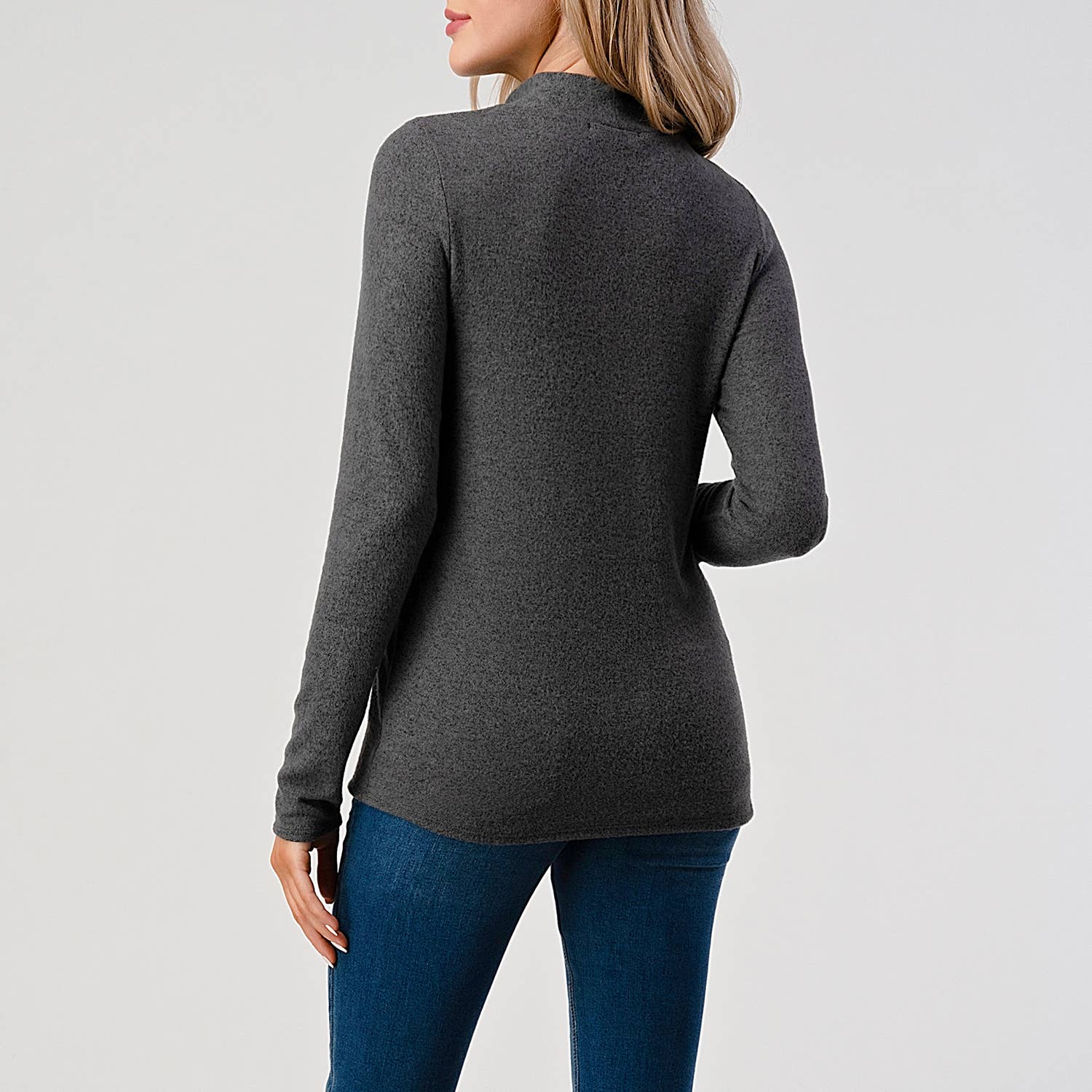 Heimious - Wholesale Knit Top - Women's - Mock Neck L-Sleeve Relaxed Fit Brushed Knit Top, T5484