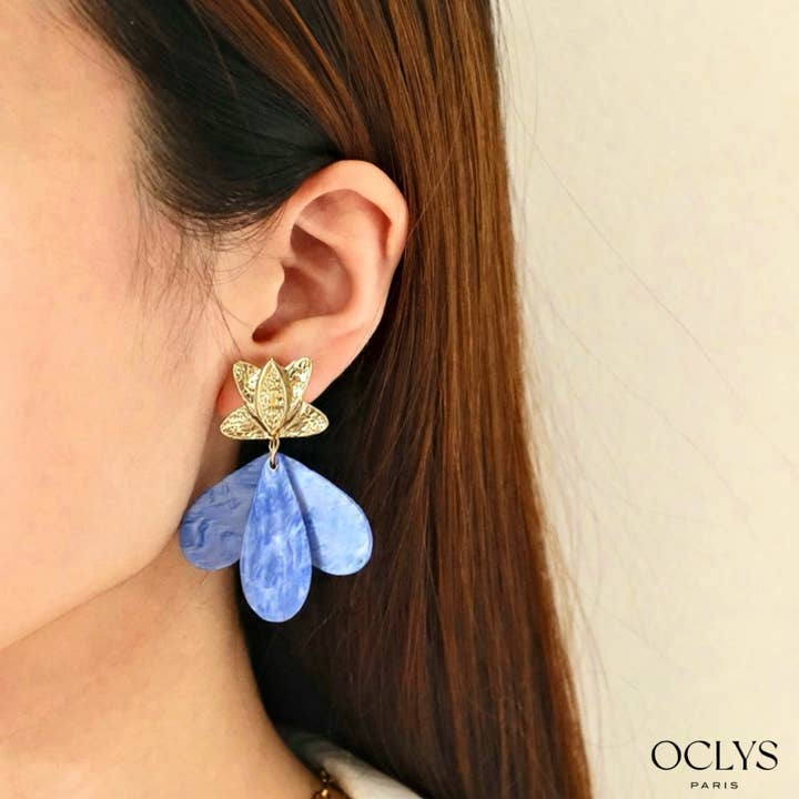 Oclys - Wholesale Clip-On Earrings - Flower clip-on earrings in gold stainless steel resin1
