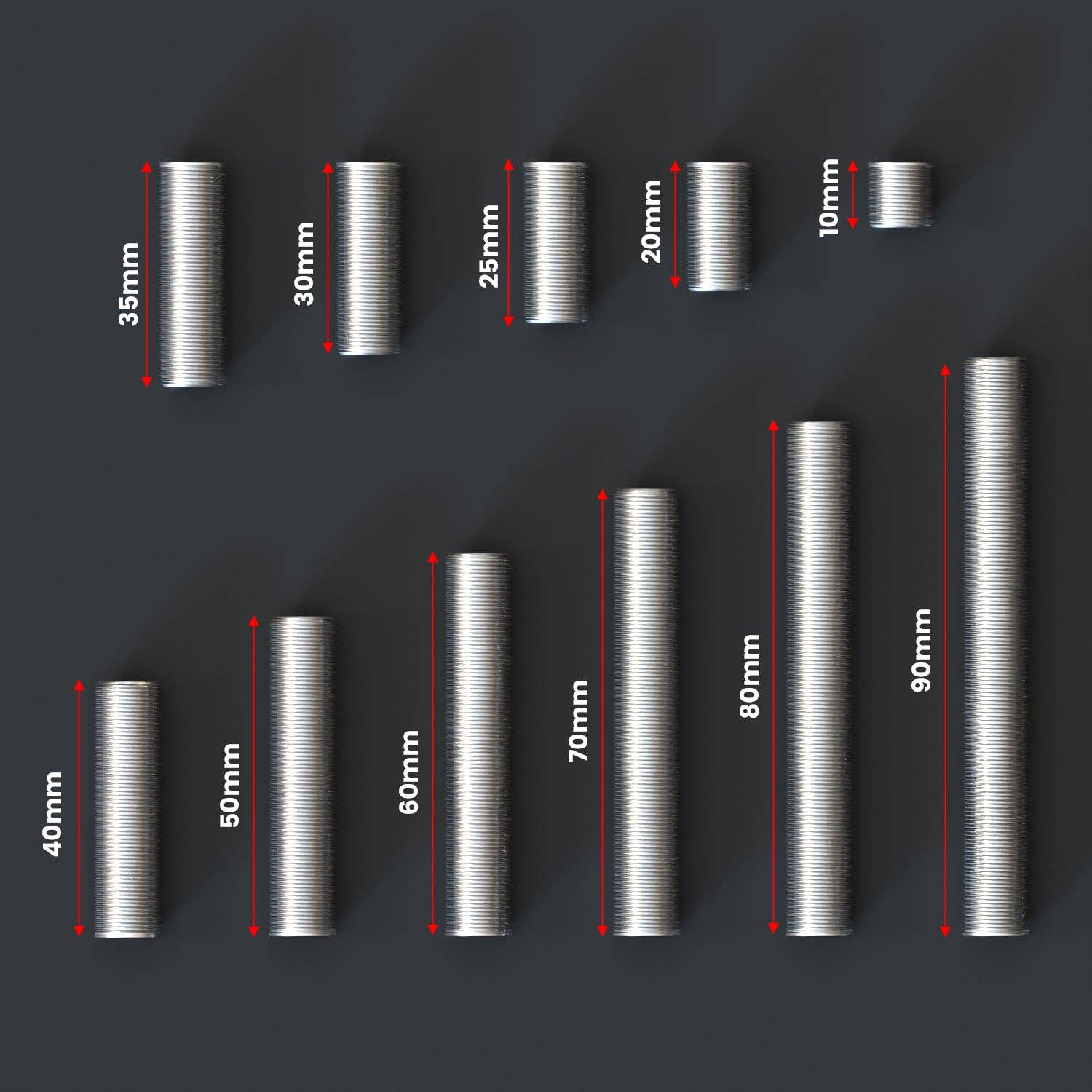 Ledsone - Wholesale Craft Supplies - 5 x M10 Threaded Aluminum rod Nipple hollow tube in various length ~ 28983