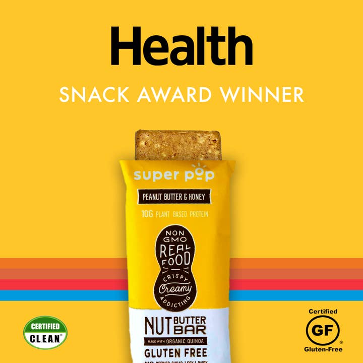 Super Pop Snacks - Deliciously Soft & Crispy Nut Butter Bars - Wholesale Snack Bar - Super Pop - Peanut Butter and Honey Bar (12 pack)