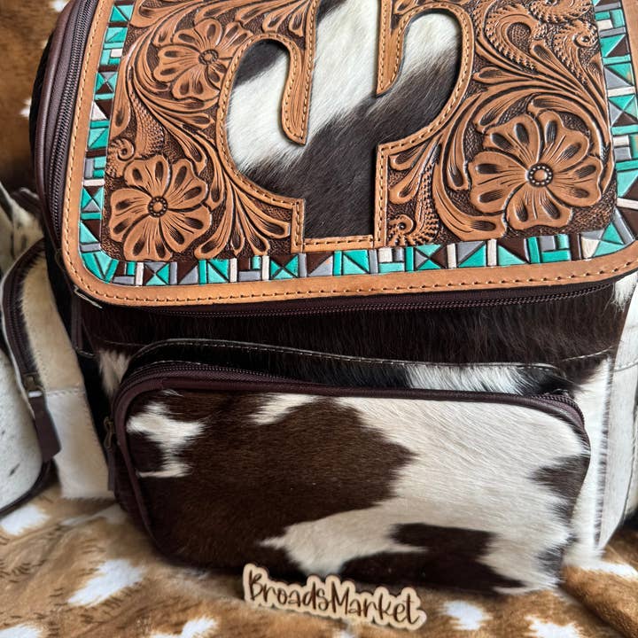 Broads Market - Wholesale Backpack - Women's - Cactus Tooled Leather & Cowhide Backpack1