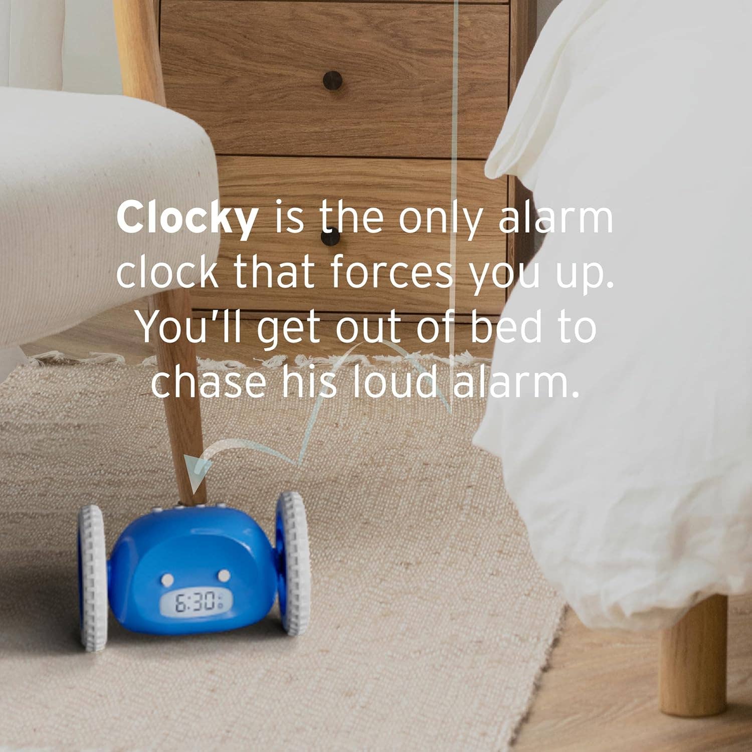 Clocky - Wholesale Alarm Clock - Loud Alarm Clock on Wheels for Heavy Sleepers (Blue) 6