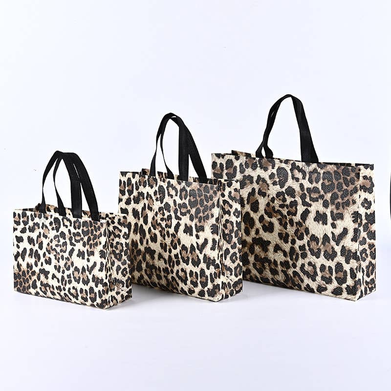 ByHome - Vendita all'ingrosso Buste regalo - 50 pezzi, 4 misure Borsa regalo in tessuto non tessuto con stampa animale leopardata1