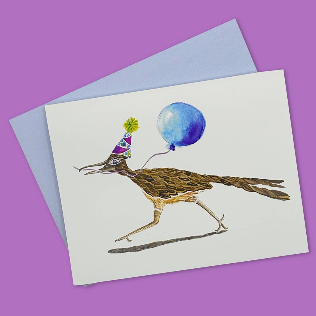 Mary M Spencer Design - Wholesale Birthday Card - Roadrunner in Party Hat Blank A2 Single Note Card0