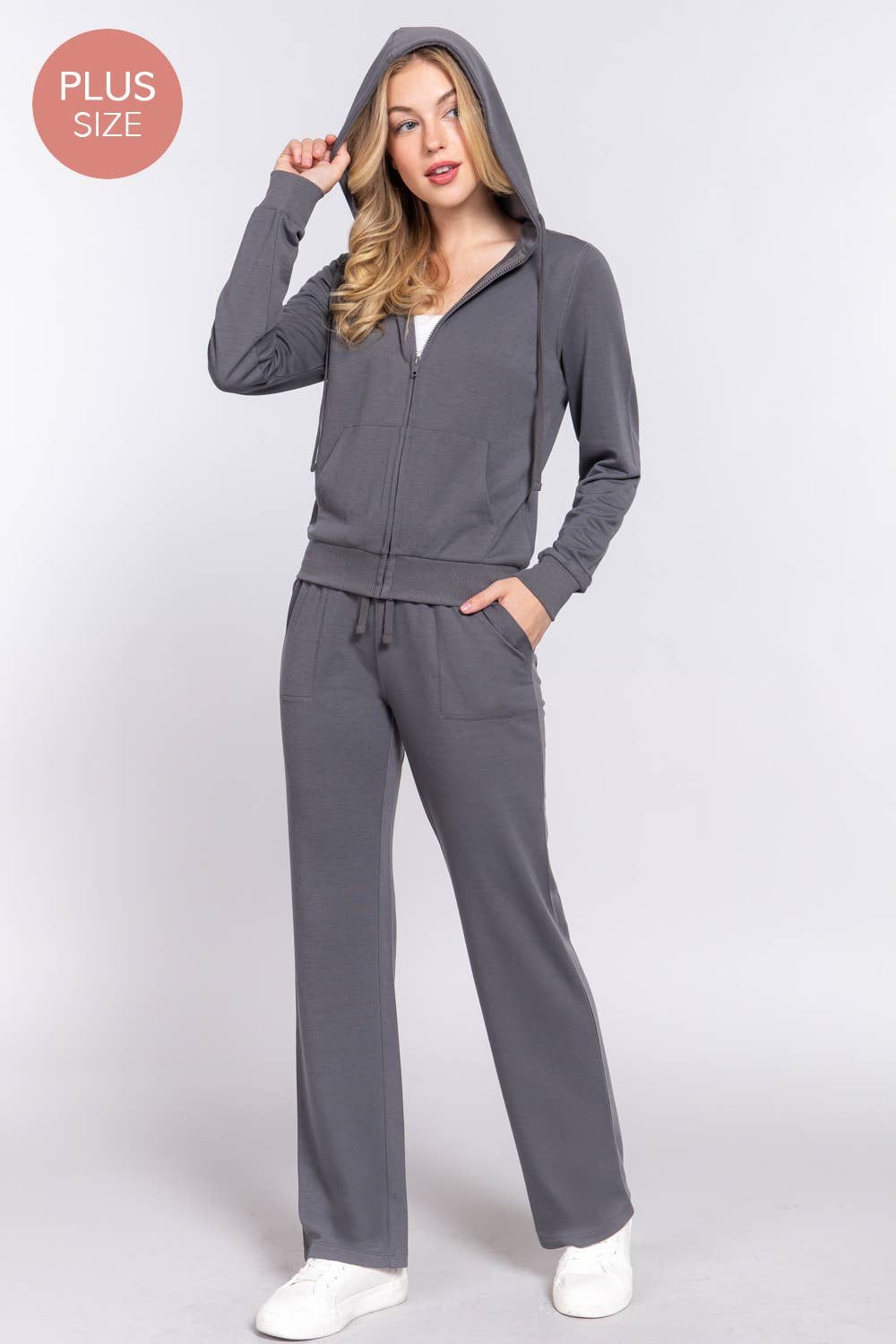 Active Basic | Active USA - Wholesale Lounge Set - Women's - [PLUS SIZE] Long Slv Hoodie Jacket & Pants Sweatsuit Set  13