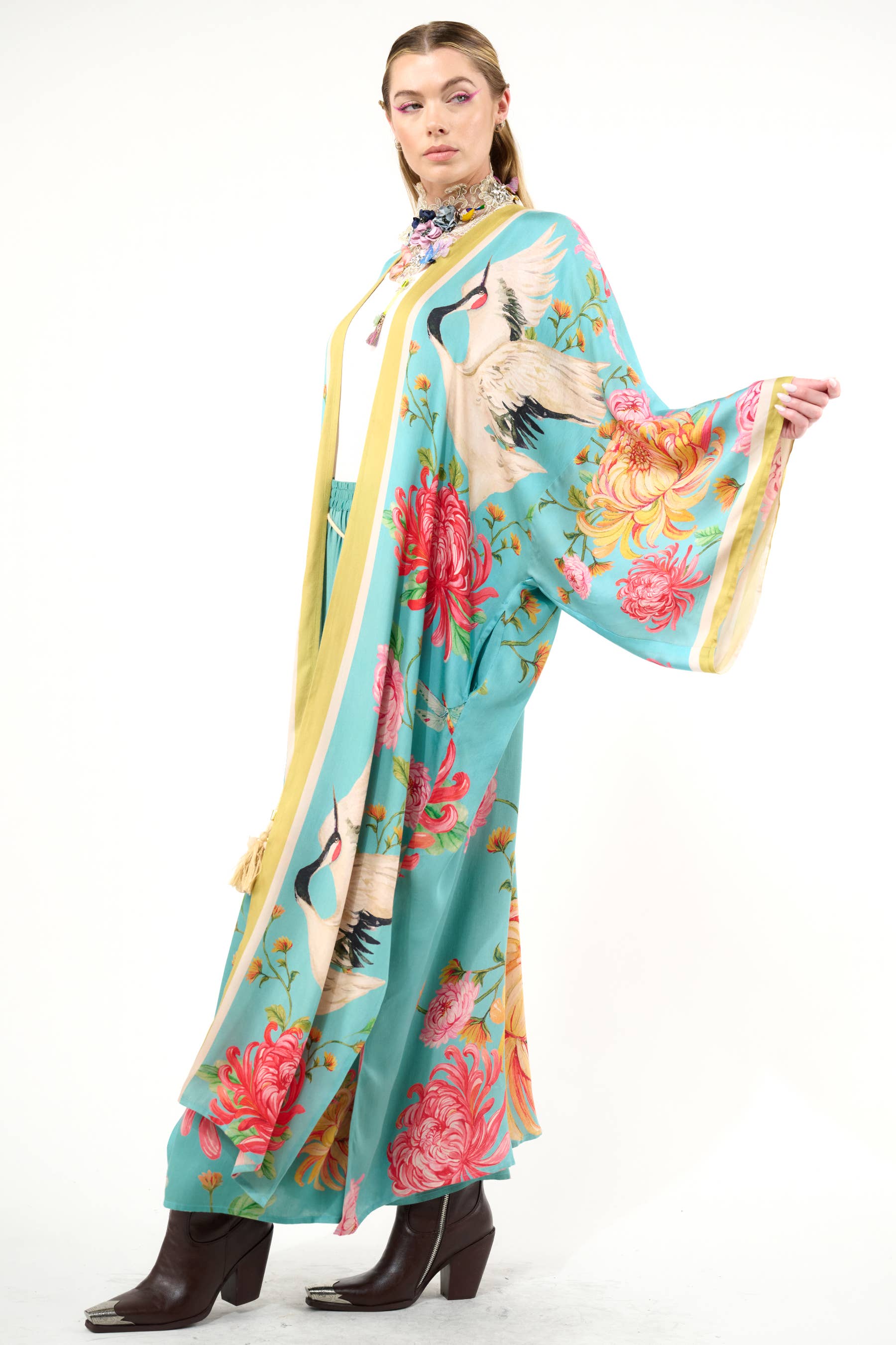 Vintage smaragd De Legende van de Kraanvogel Maxi Kimono / Topper voor groothandel op Faire3