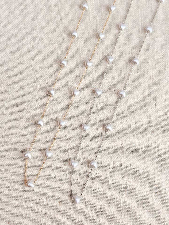 Colar de Corrente com Corações de Pérolas Falsas por atacado de Gracie Rose Designs