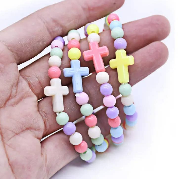 2 Greeks Inc - Wholesale Beaded Bracelet - Kids - Children’s Colorful Cross Bracelet0