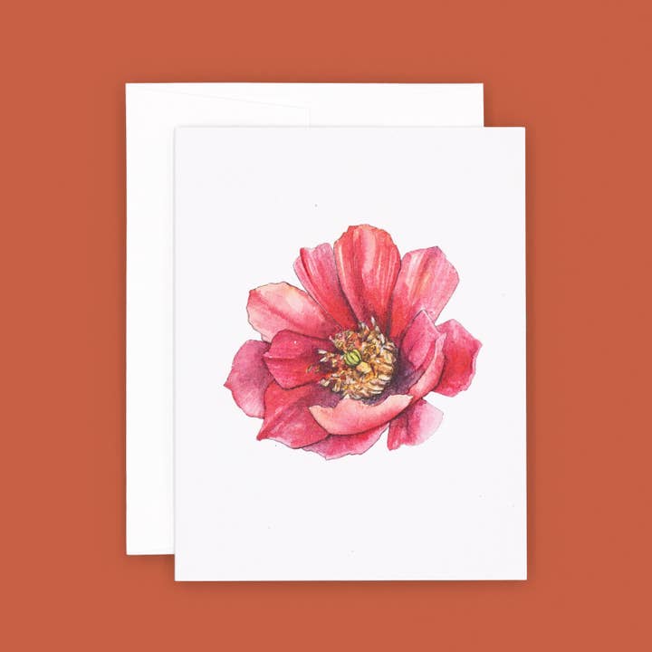 Cholla Blossom Red - Facing Left Greeting Card for wholesale by Cacti Oasis©