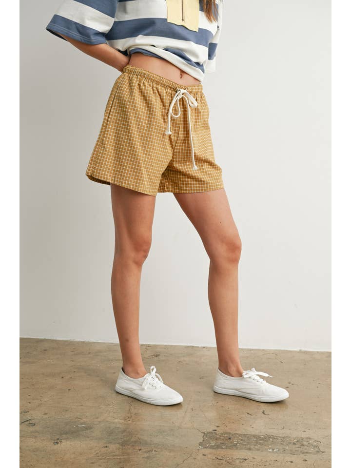 BUTTERMELON - Wholesale Shorts – Women’s - Elastic Drawstring Check Boxer Shorts - BMP745037