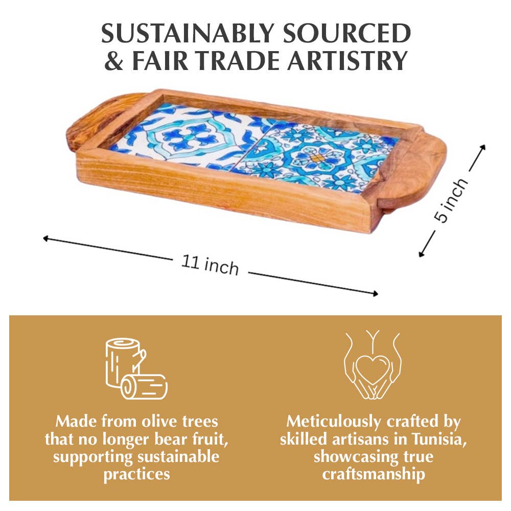 Kamsah - Vendita all'ingrosso Vassoi da portata - Vassoio da portata in legno d'ulivo con manici ergonomici, Sidi Bou5