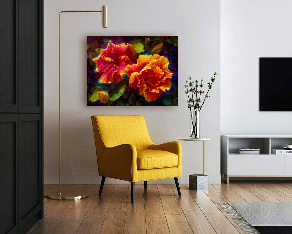 Whitworth Gallery - Wholesale Painting/Drawing - Sunlit Duet - Signed Artist Canvas - Hawaiian Hibiscus Painting3