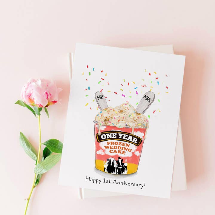 Liyana Studio - Wholesale Anniversary Card - One Year Frozen Wedding Cake - Funny Anniversary Card