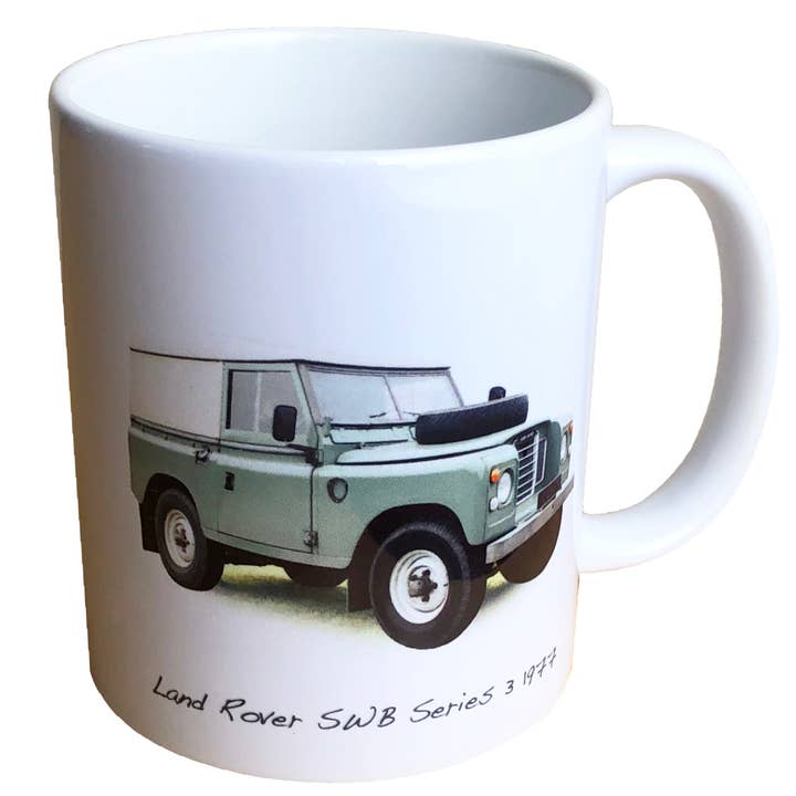 Land Rover SWB Series 3 1977 - 11oz Ceramic printed mug for wholesale by Witherden's Workshop