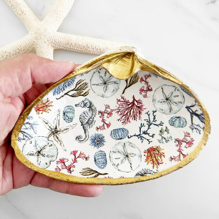 Adori Designs - Wholesale Jewelry Dish - Under the Sea Decoupage Clam Shell Trinket Dish1