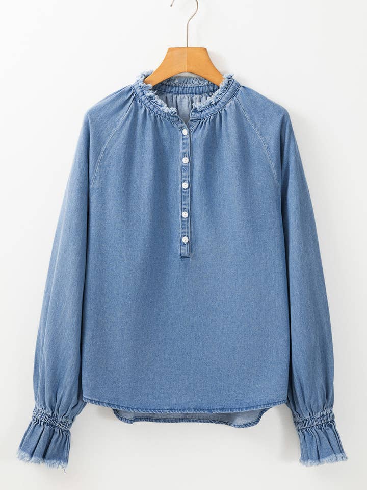 Sky Blue Natasha Buttoned Denim Top for wholesale on Faire