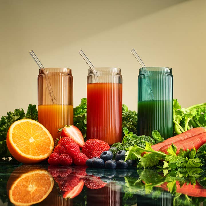 The Wine Savant / Khen Glassware - Vente Verre/tasse - Set de 6 verres à boire avec pailles en verre - 473 ml aux teintes douces1