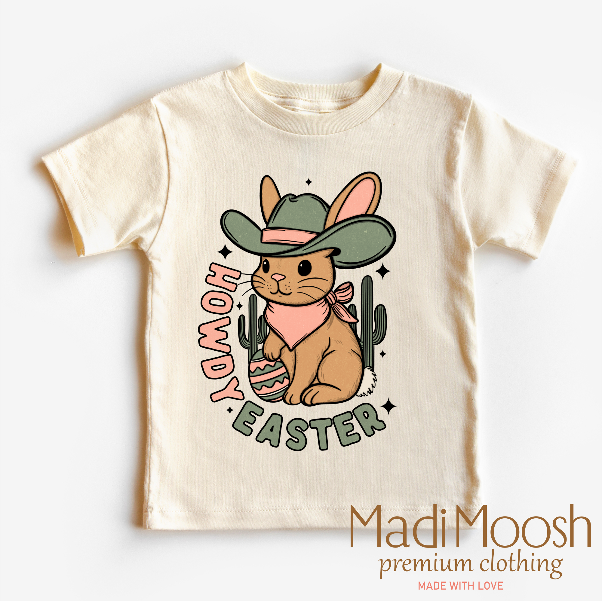 Madi Moosh - Wholesale Screen Printed T-Shirt - Kids - Howdy Easter Bunny Western Shirt - Kids Western Tee0