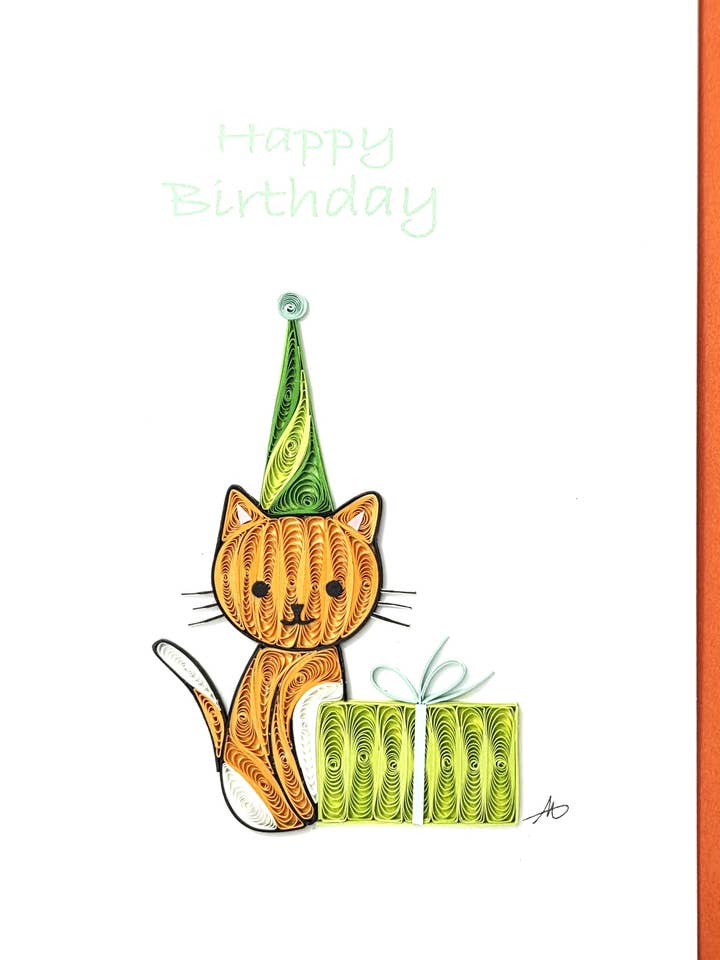 #506 Gatto di Buon Compleanno con Regalo per la vendita all'ingrosso da parte di Iconic Quilling
