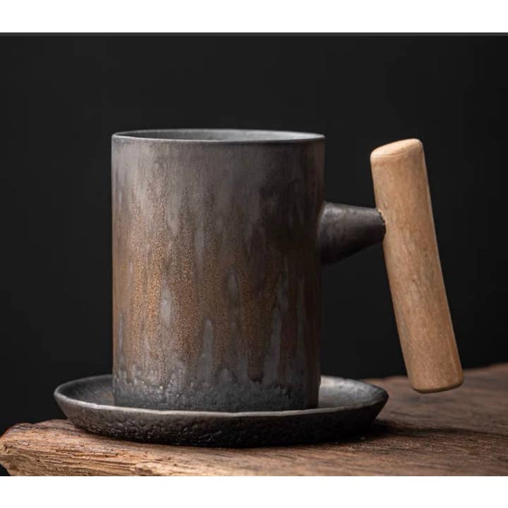 Gohobi Everyday Wooden handle Ceramic Metallic Glaze Mug for wholesale by Gohobi (We cover U.S. import duties)