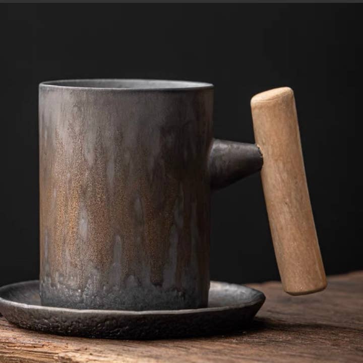 Gohobi (We cover U.S. import duties) - Wholesale Coffee mug - Gohobi Everyday Wooden handle Ceramic Metallic Glaze Mug0