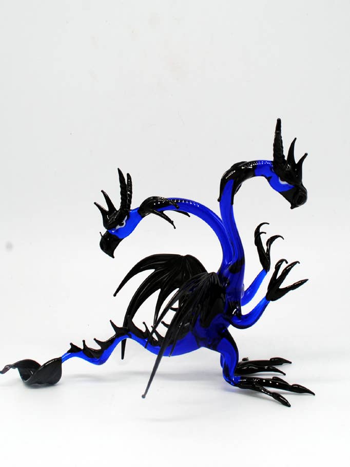 36-995 Dragão de Duas Cabeças em Pé - Cobalto/Preto por atacado de WGK Glass Art Inc
