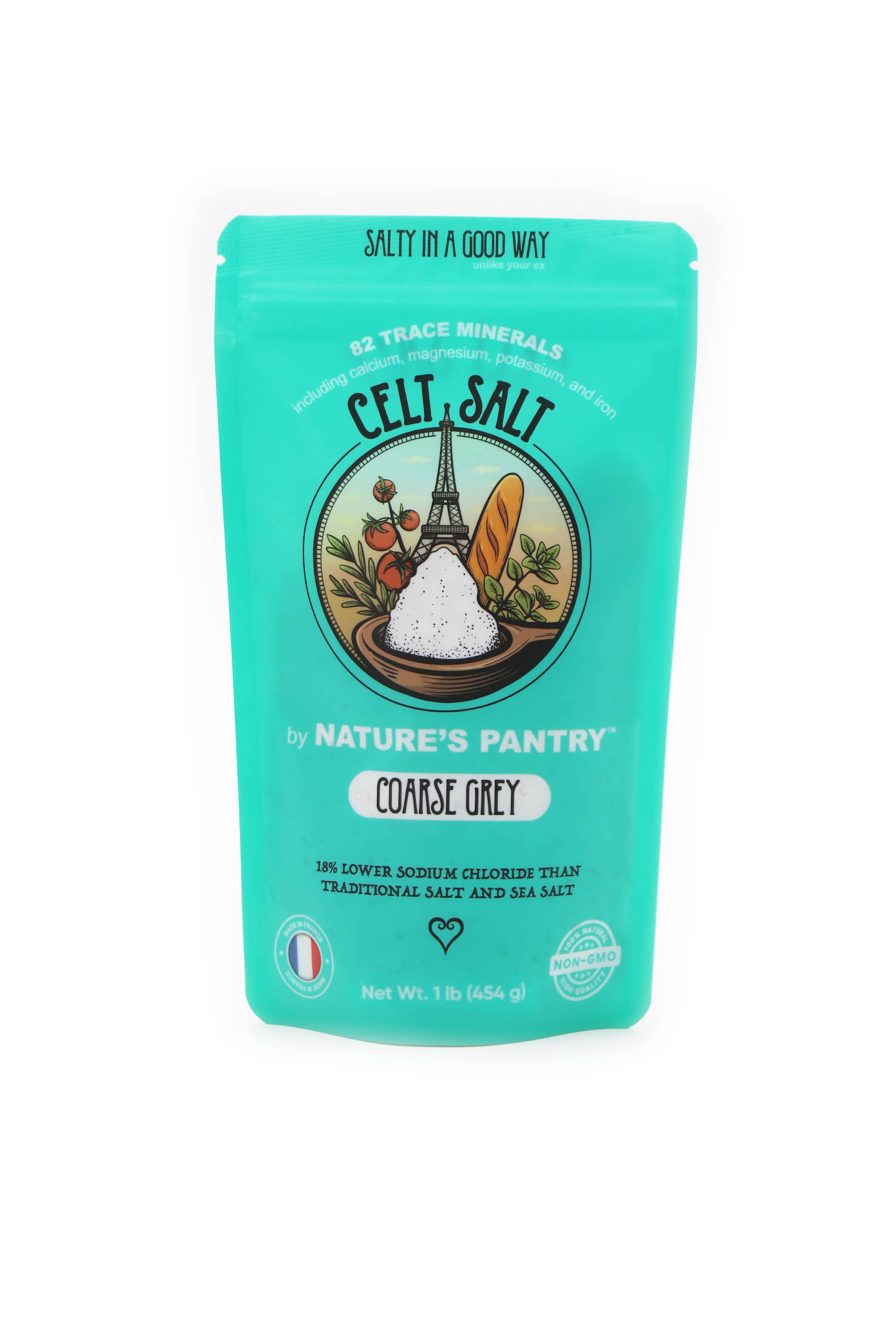 Celt Salt By Nature's Pantry - Venta al por mayor Sal - Sal marina celta, gruesa, gris claro, bolsa resellable de 1 libra (16 oz)