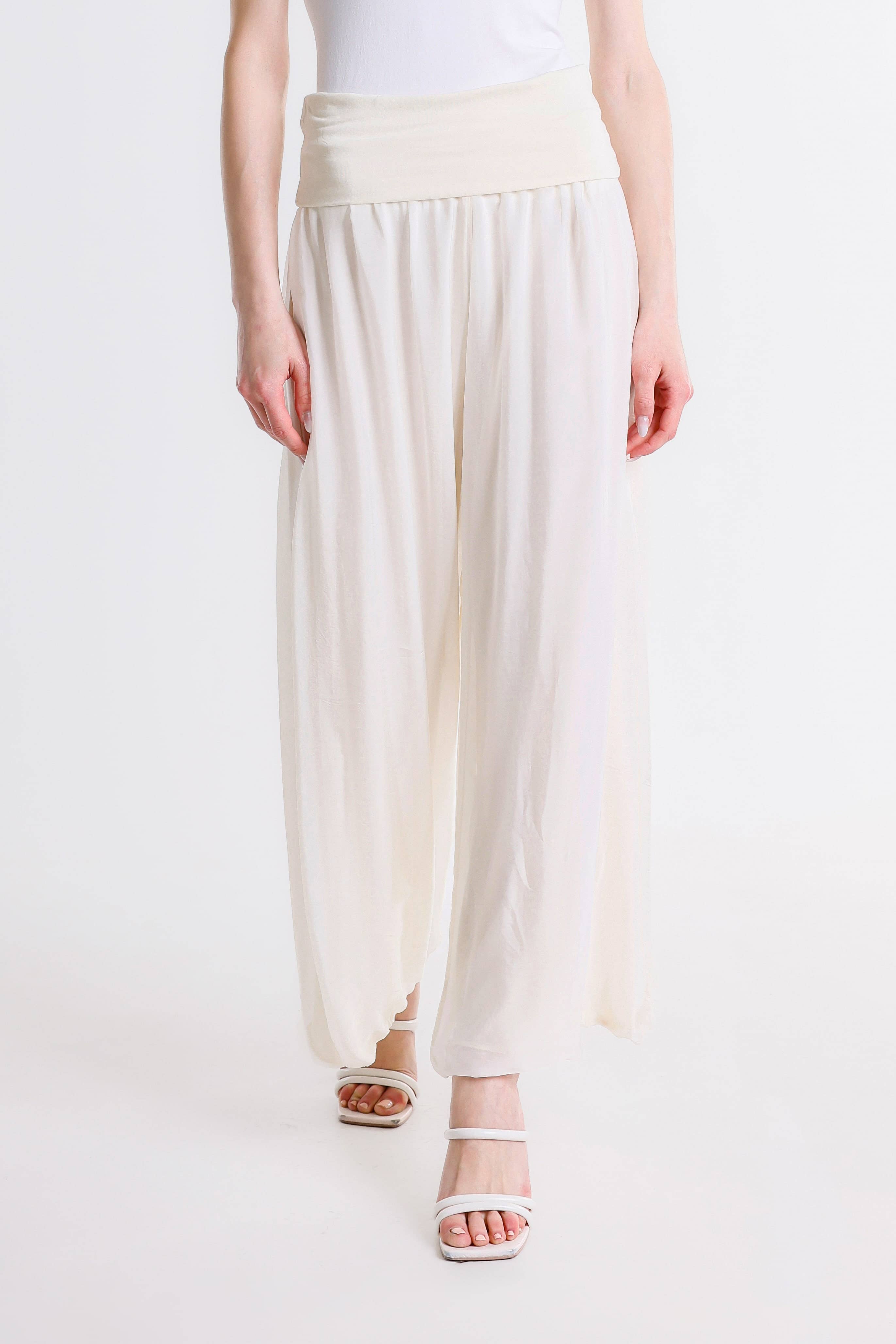 TINA Stephens Italy/Tees By Tina - Venta al por mayor Pantalones - Mujer - Pantalón de seda ancho Mercedes con cintura doblada (PL203)40