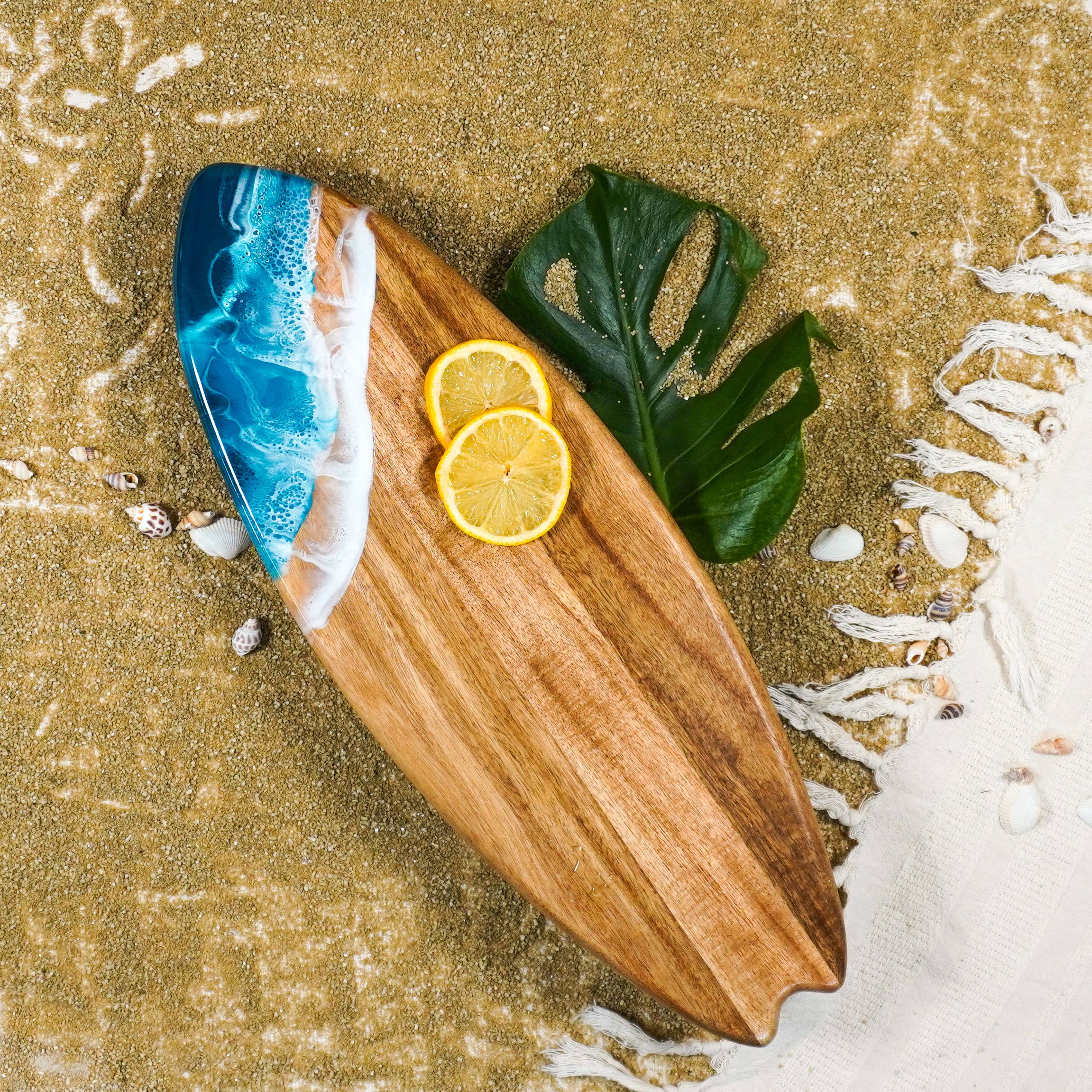 Lynn & Liana Designs - Wholesale Cheese Board - Resin-Accented Surfboard Shaped Charcuterie Board NO TARIFFS0