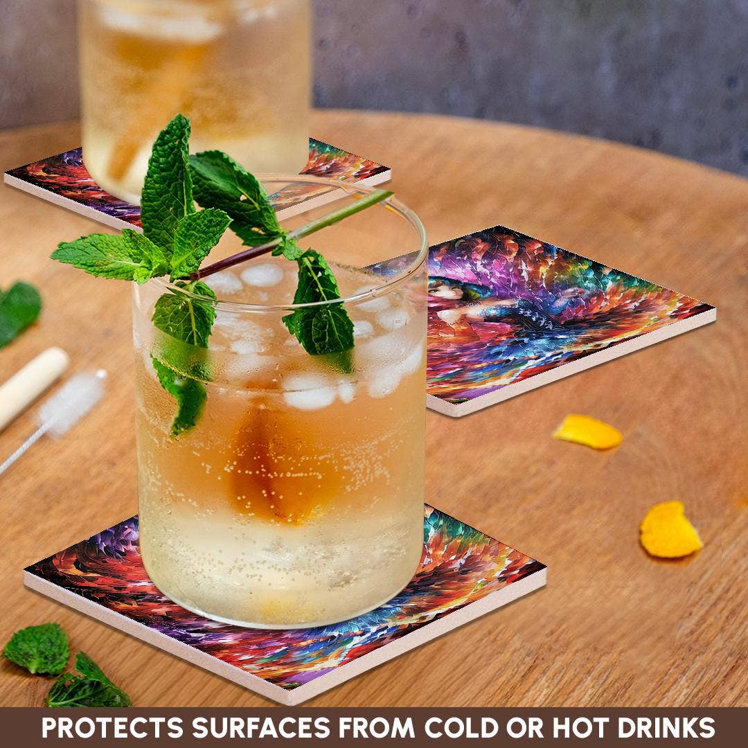 3dRose - Wholesale Coasters - 3dRose, Cat Woman. Cute cat girl in the vortex of colors. Funny awesome gift, Coaster2