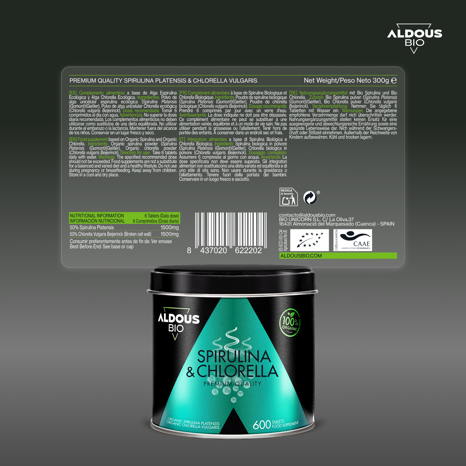 Aldous Bio - Venta al por mayor Suplementos/vitaminas para beber - Espirulina y Chlorella Aldous Bio | 600 comprimidos5