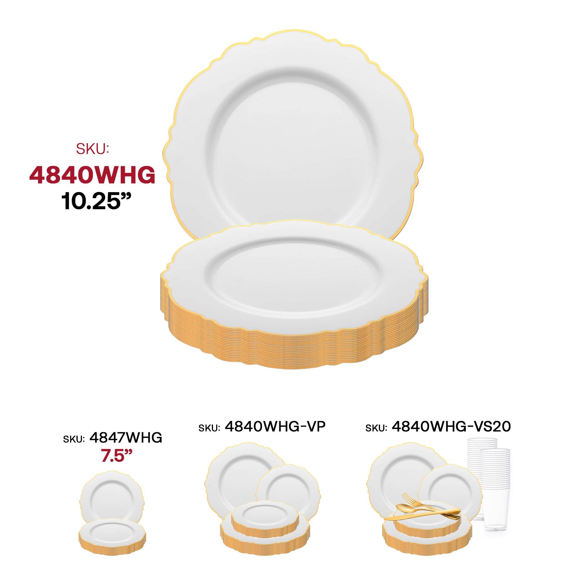 Smarty had a Party - Wholesale Disposable Plate - 10.25" White Gold Rim Round Blossom Dinner Plates - 10 pcs4