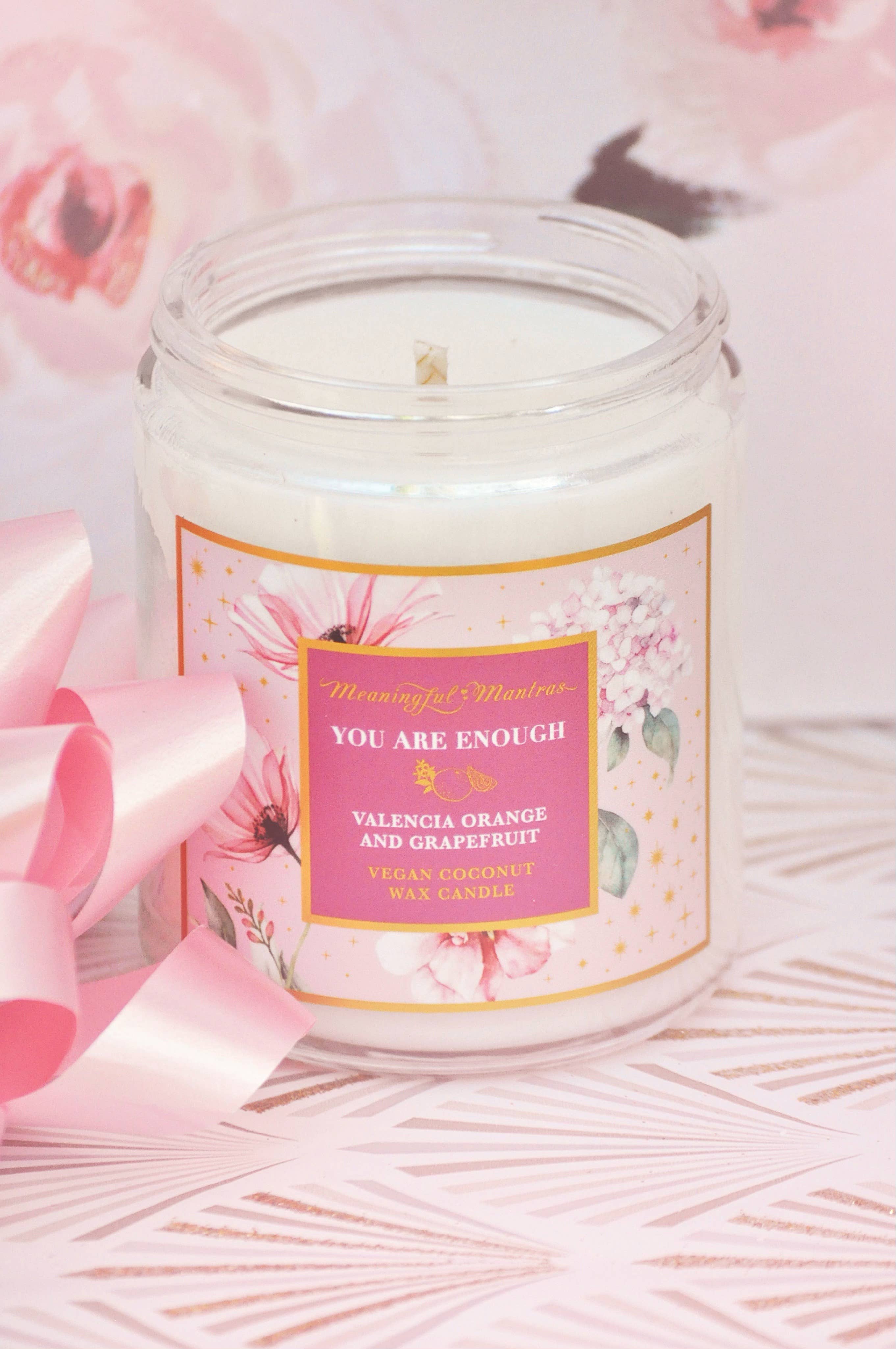 Meaningful Mantras – Vela em jarro/copo por atacado – 8oz Você é o suficiente vela de laranja/toranja de Valência6