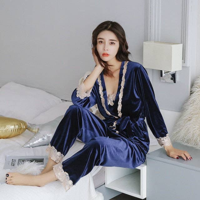 3 Pieces Ladies Velvet Nightwear Pajamas Autumn and Winter for wholesale by The Lounge Edit