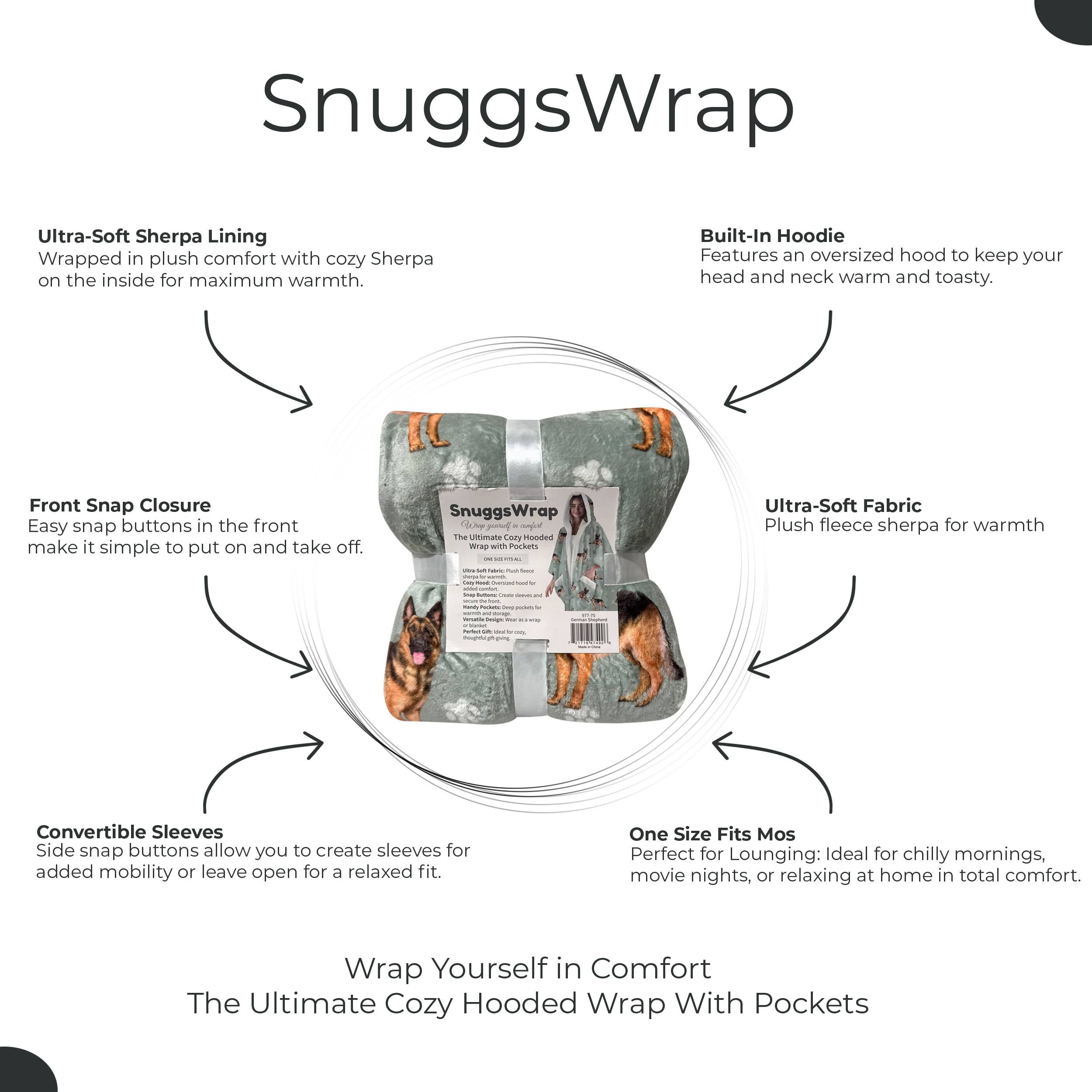 E&S Pets - Wholesale Hoodie - Uniseks - Duitse Herder Snugg Wraps met Capuchon – Ultra Zachte Sherpa Fleece Wikkel voor Dierenliefhebbers2