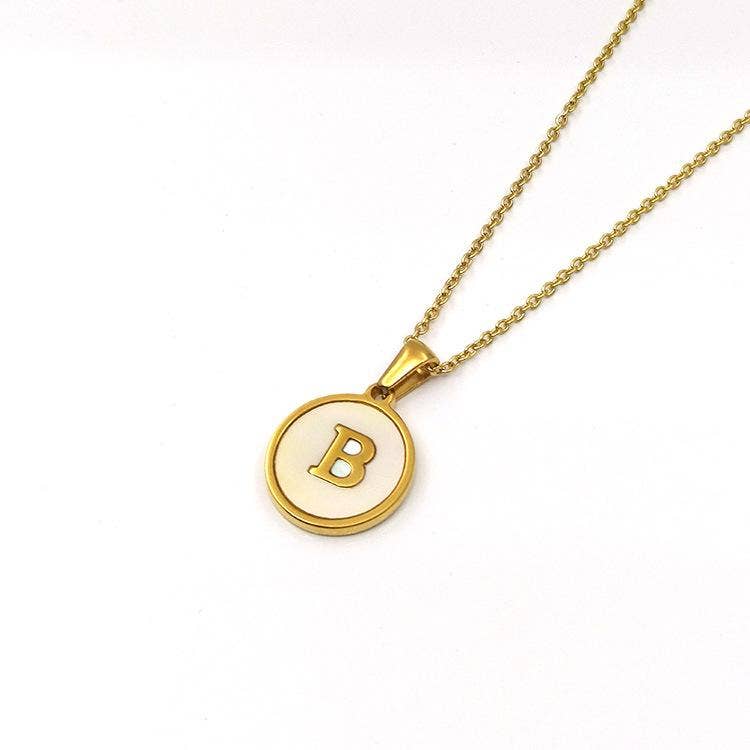 Mio Queena - Wholesale Pendant/Charm Necklace - Round 18K Gold-plated Stainless Steel 26 Letters Necklace1