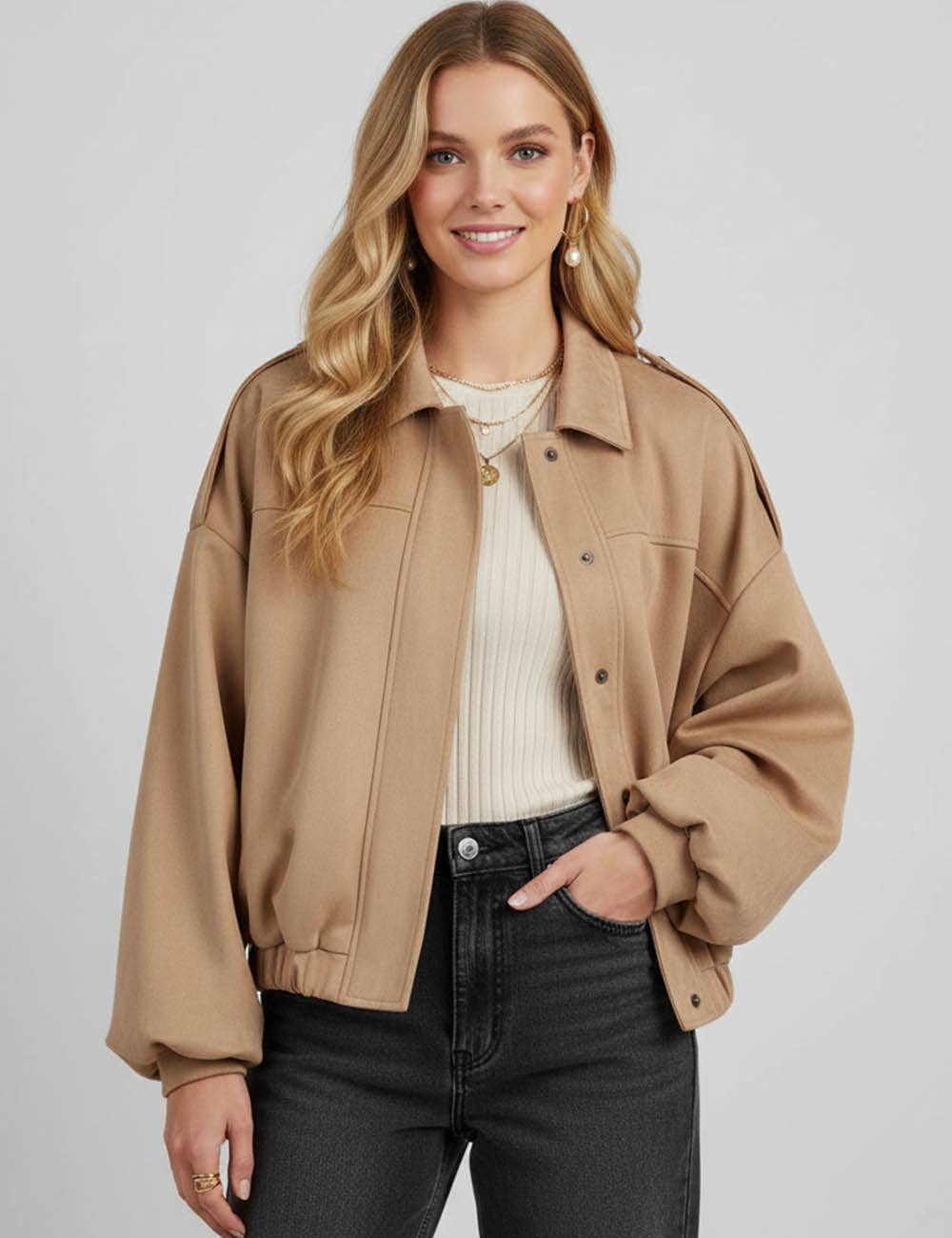 Sweetkama - Wholesale Bomber Jacket - Women's - Ladies Faux Suede Bomber Jacket Shirt Collar Zip-Up Coat16