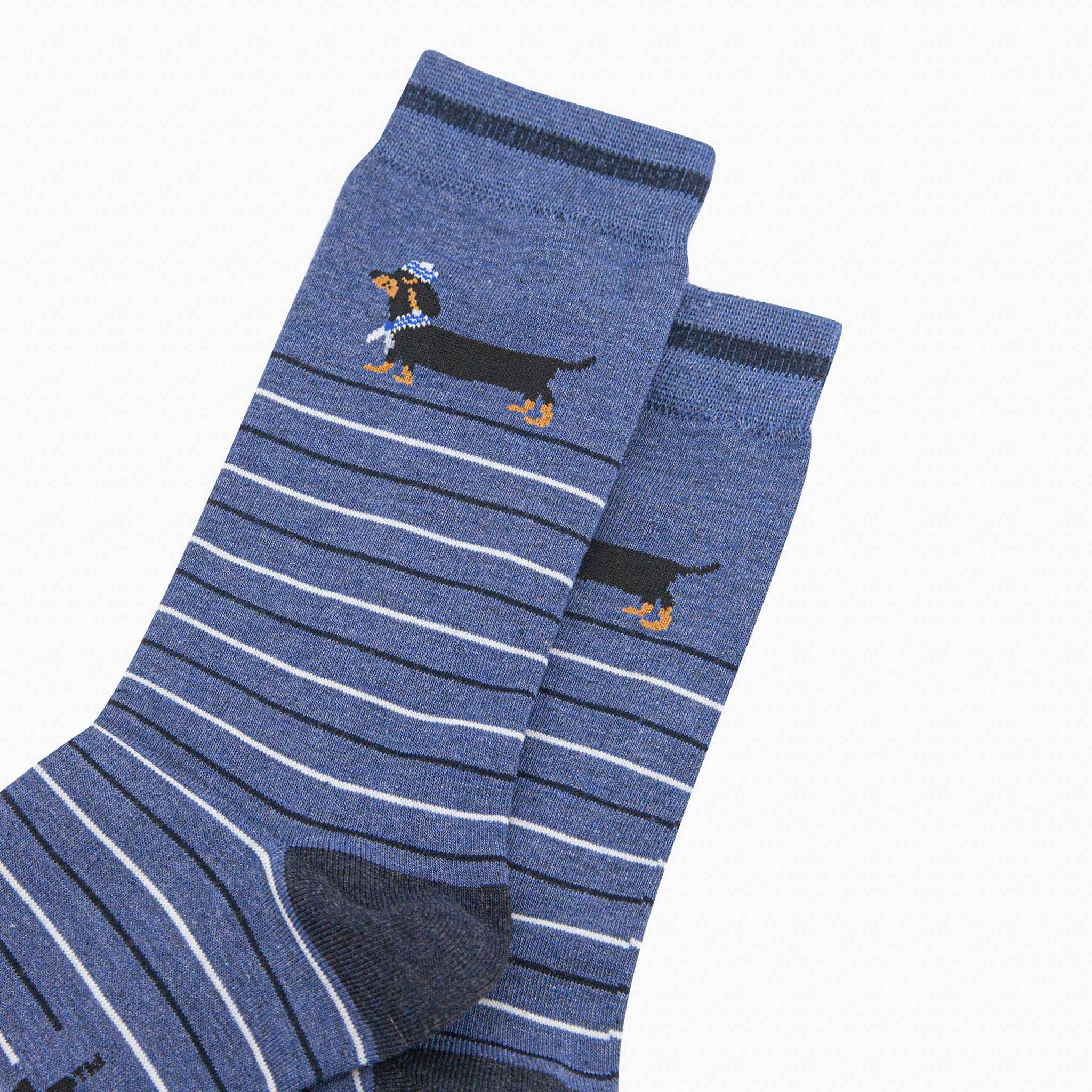 Sock Talk - Vendita all'ingrosso Calzini - Uomo - Calzini da uomo in bambù - Blu Denim, Righe con Bassotto Marinaio2