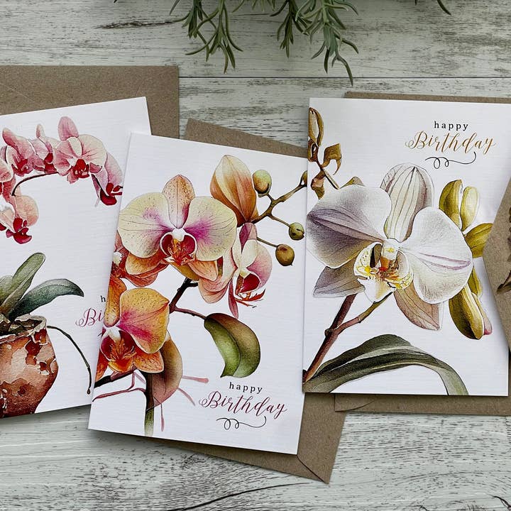 Scattered Seed Co - Wholesale Birthday card - Orchid Birthday cards - 3 designs