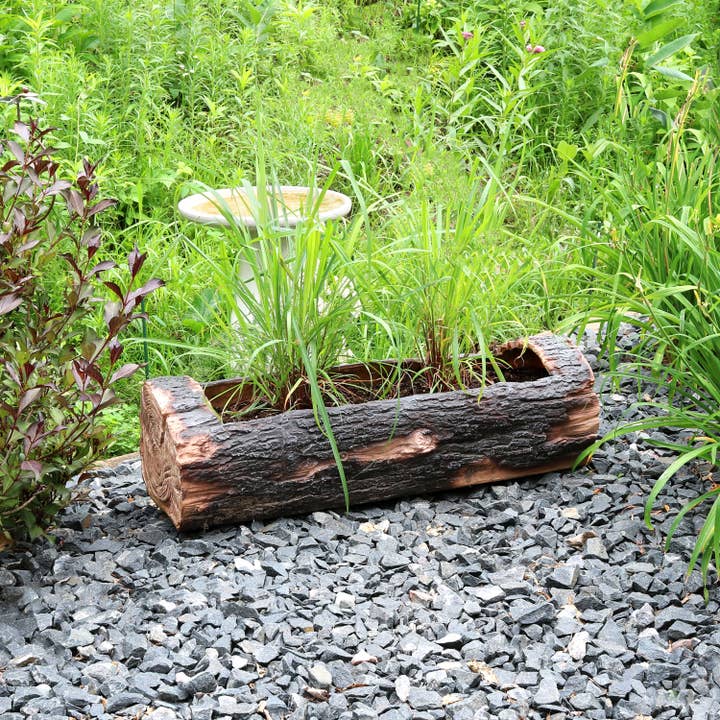 Wholesale 35 in Polyresin Rustic Outdoor Raised Log Flower Pot Planter