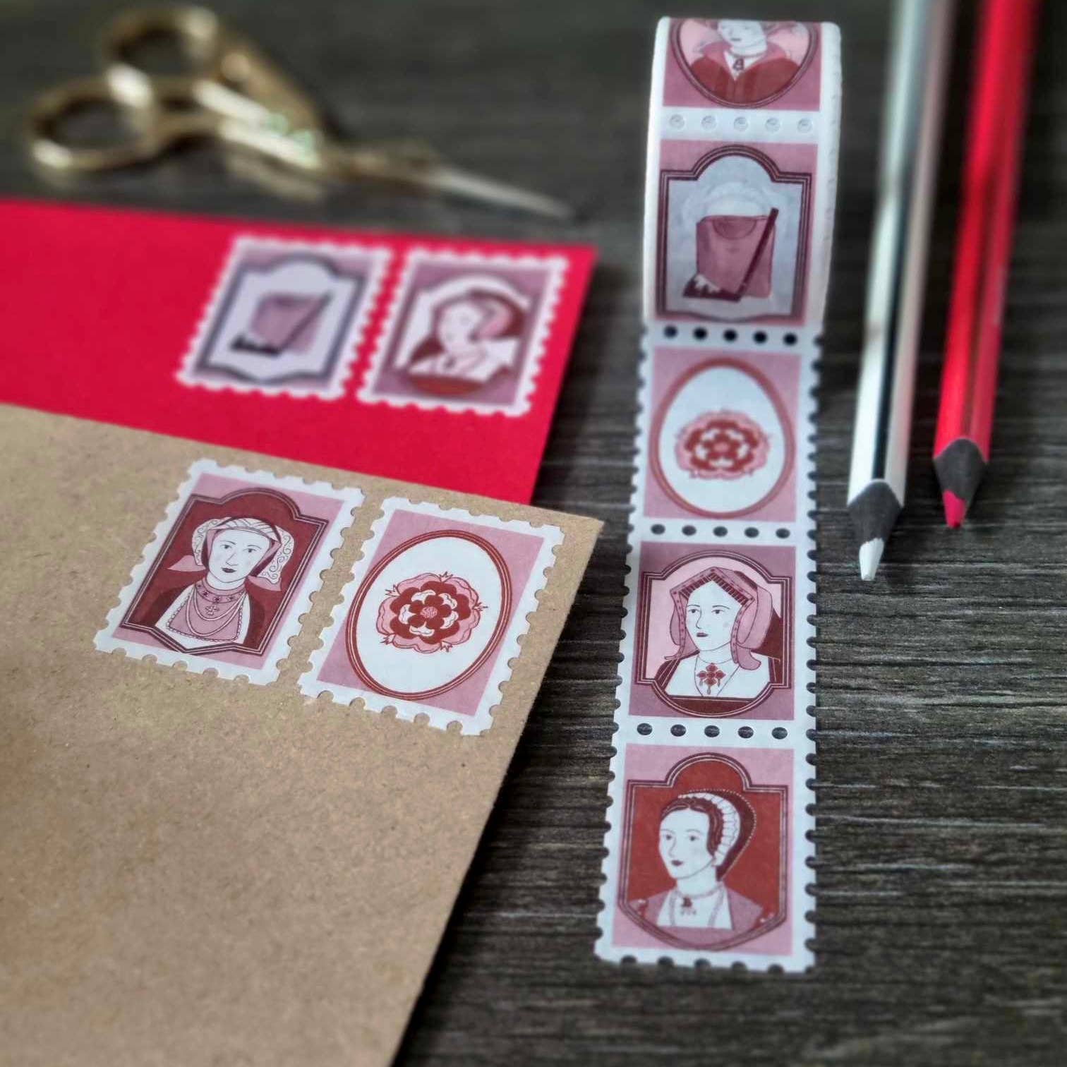 Laura Crow Illustration – wholesale Washi tape – Six Wives of Henry VIII The Tudors Stamp Washi Tape0