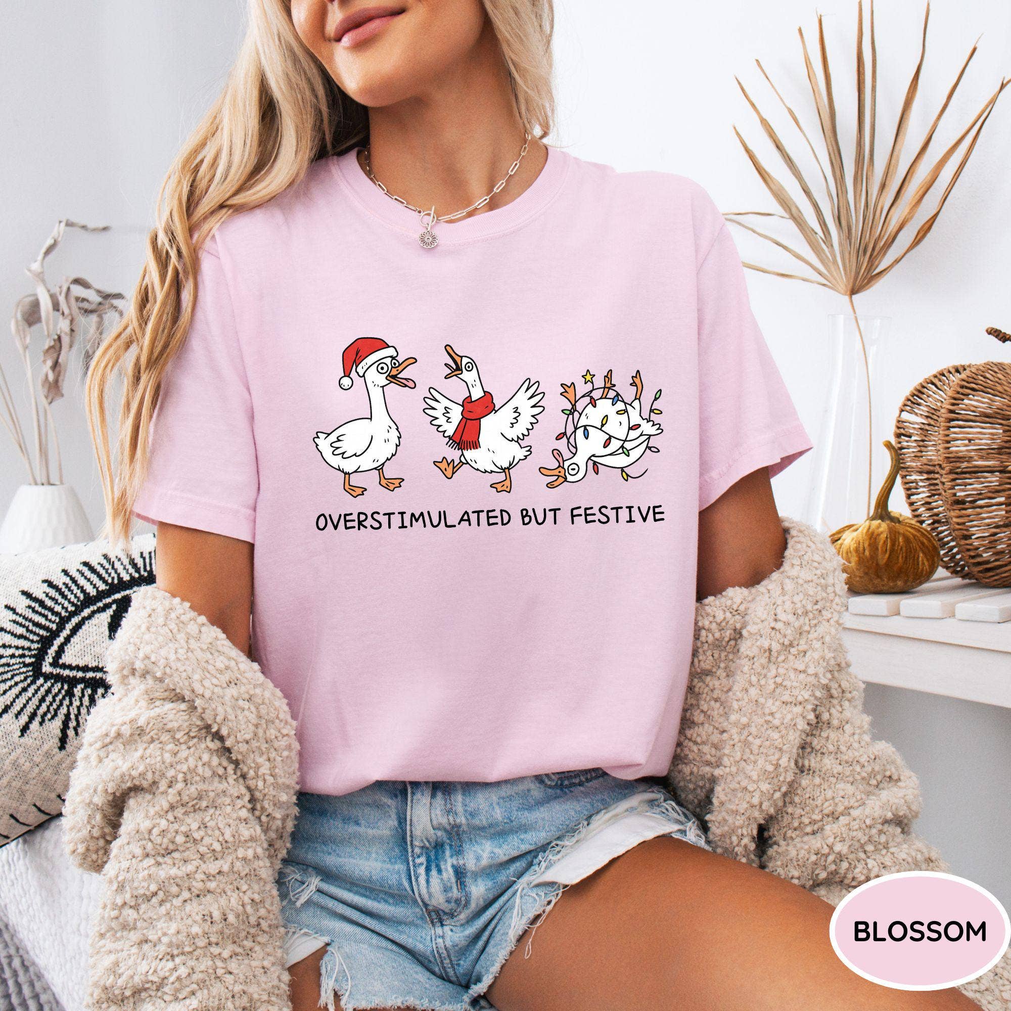 Glaime - Wholesale T-Shirt (Graphic) - Women's - Comfort Colors Overstimulated but Festive Shirt, Funny Xmas