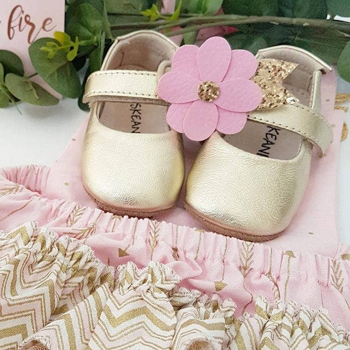 SKEANIE Shoes for Kids - Wholesale Crib Shoes - Baby - Bella Pre/First Walker Mary Jane Shoes Metallic Gold
