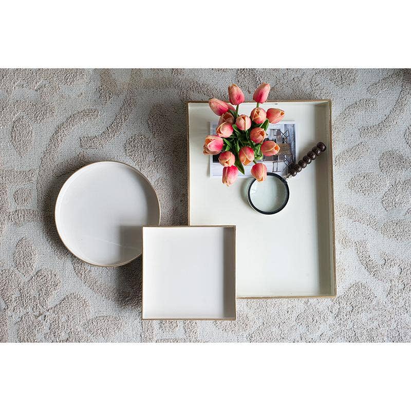 A&B Home Group Inc. - Wholesale Decorative Tray - D10" Mimosa Round Tray - White5