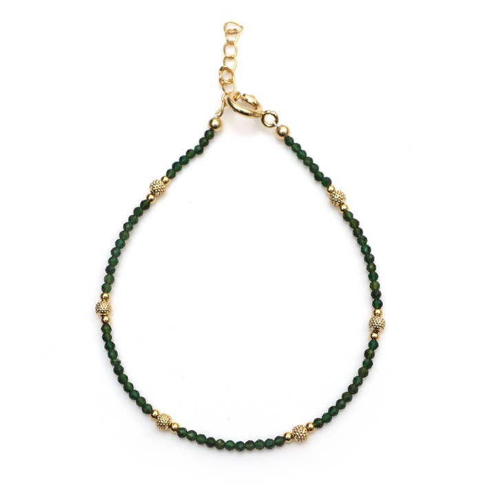 Chrome Diopside Gemstone Stacking Gold Plated Beads Bracelet for wholesale by Fine Facets
