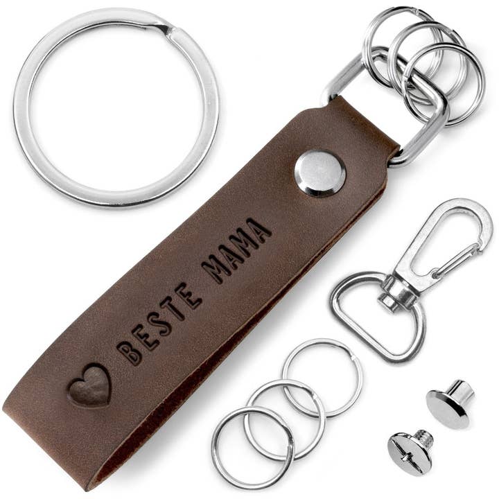FABACH – Die Schlüsselanhänger-Schmiede - Venta al por mayor Llavero - Mujer - Llavero de cuero « Beste Mama » con anilla intercambiable1