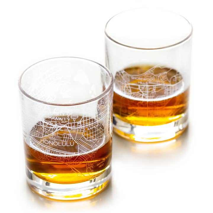 Honolulu Whiskey Map Glass (Set of 2) for wholesale by RES|SCU