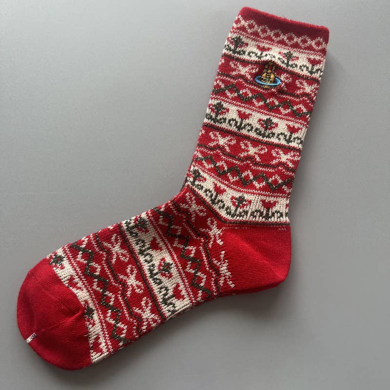 Tourtiwi - Wholesale Socks - Women's - Red Snowflake & Geometric Patterns Christmas Crew Socks9