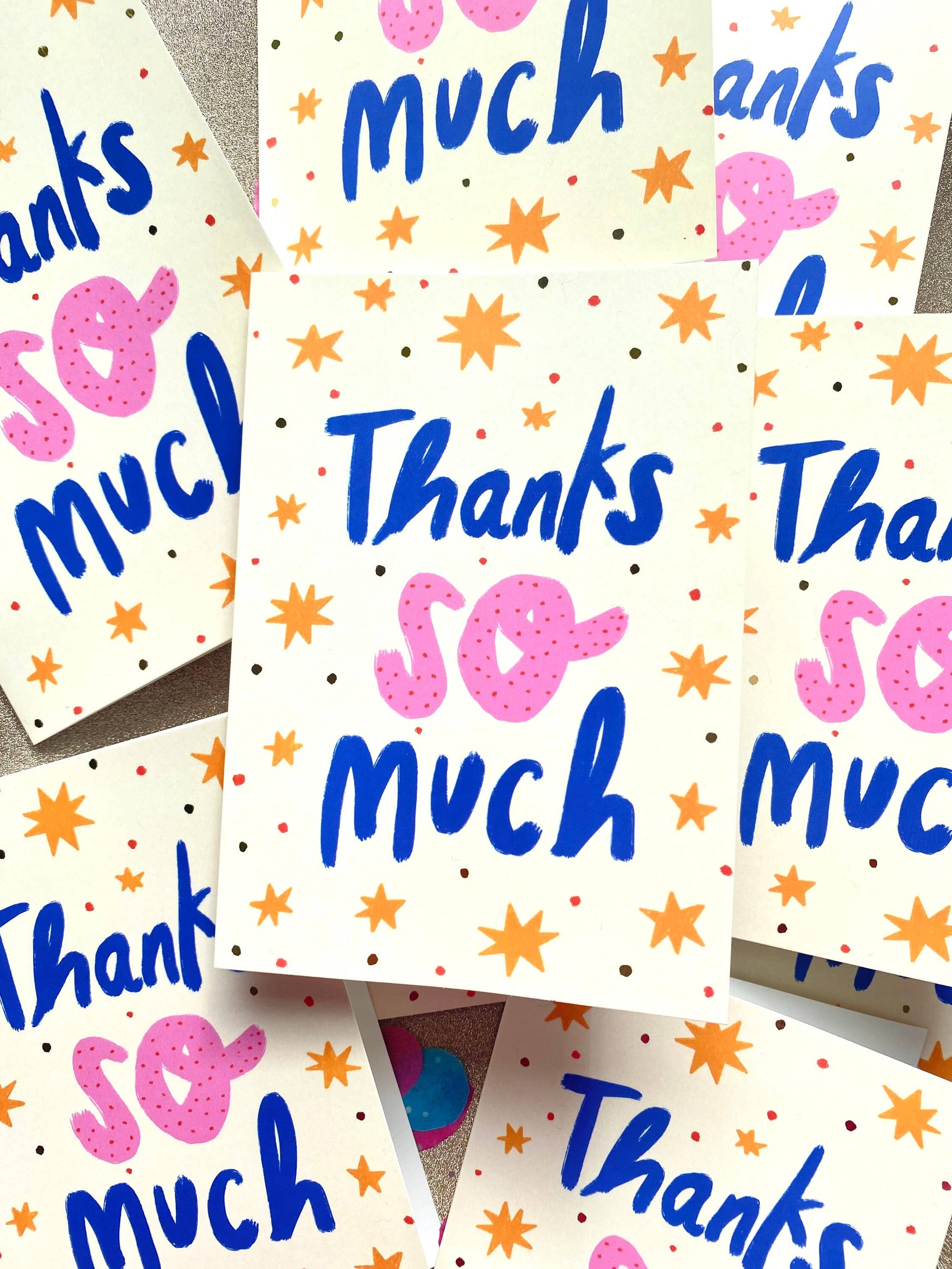 Kerrie Illustrates - Wholesale Thank You Card - Thank You So Much Patterned Gold Stars Greetings Card Thanks1